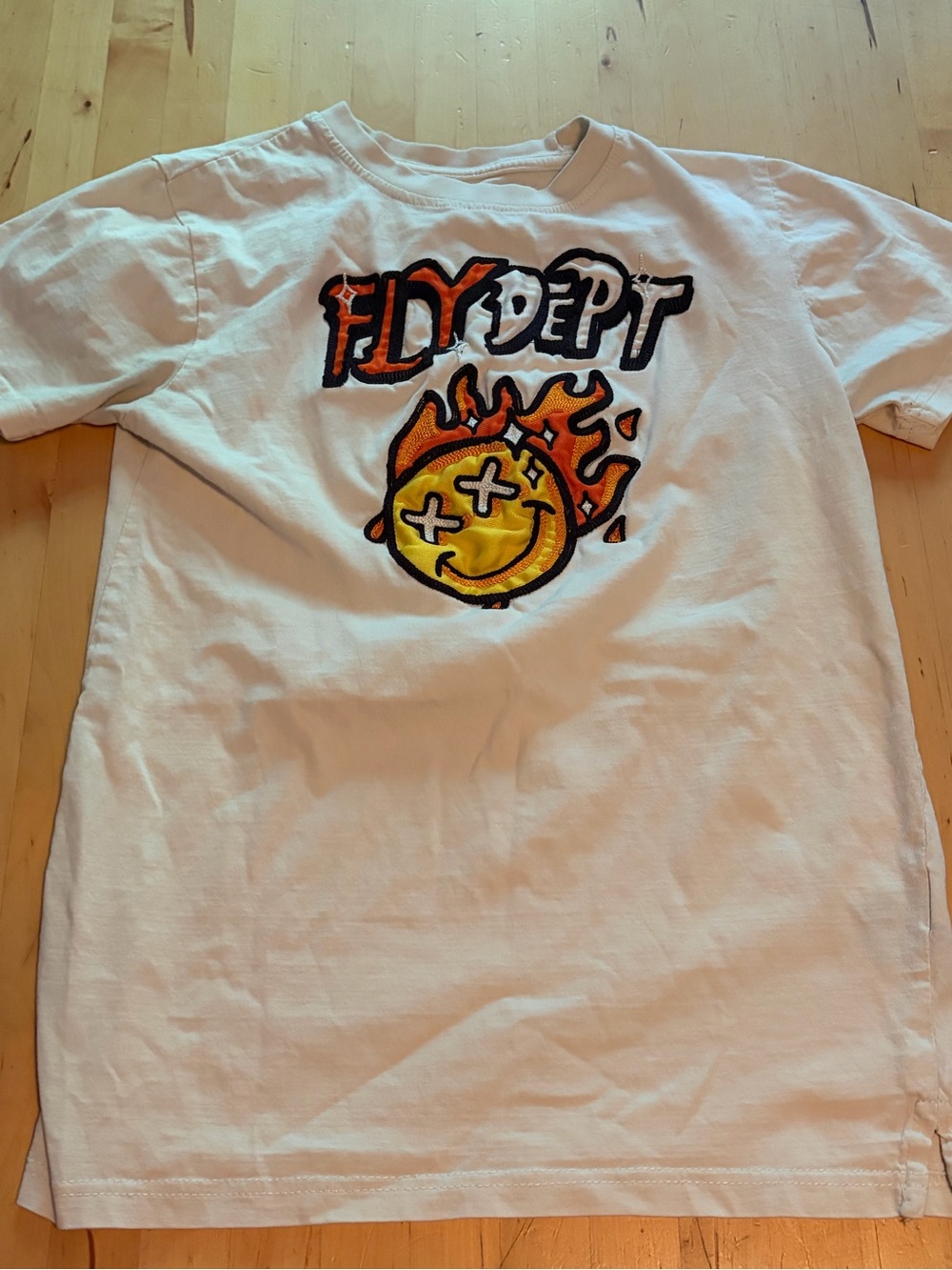 White Graphic Short-Sleeve Tee with Flaming Smiley